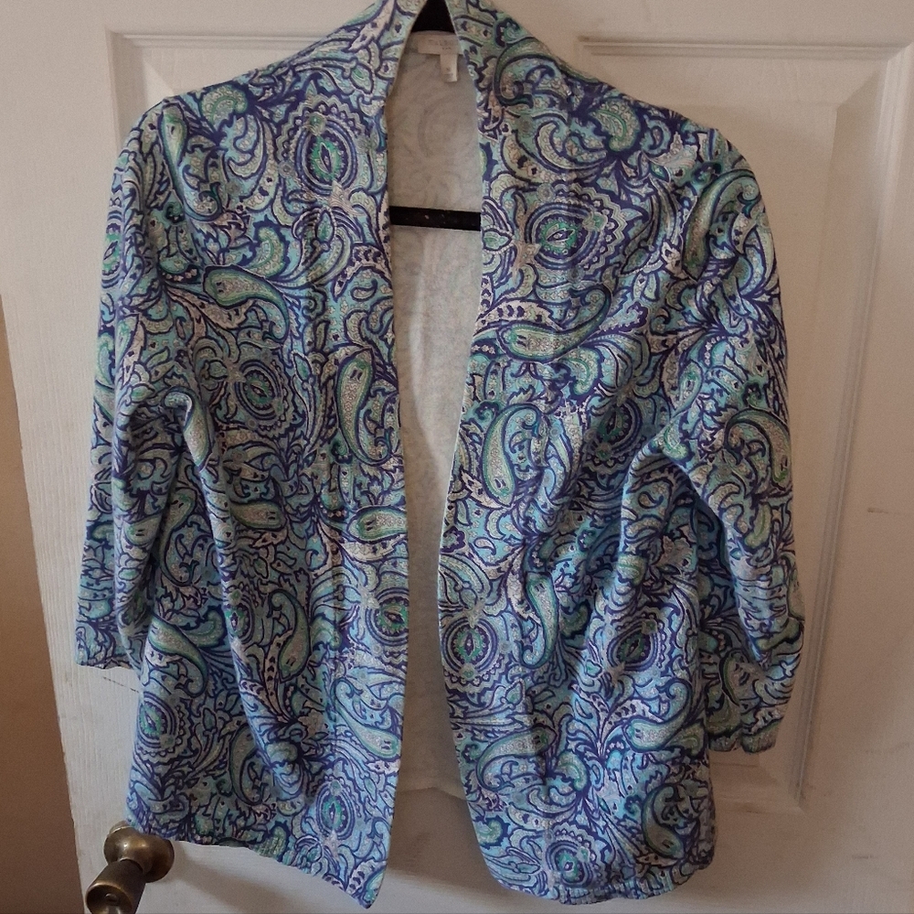 Talbots - Womens Paisley Designs Open Front 100% Cotton Sweater. Size Medium